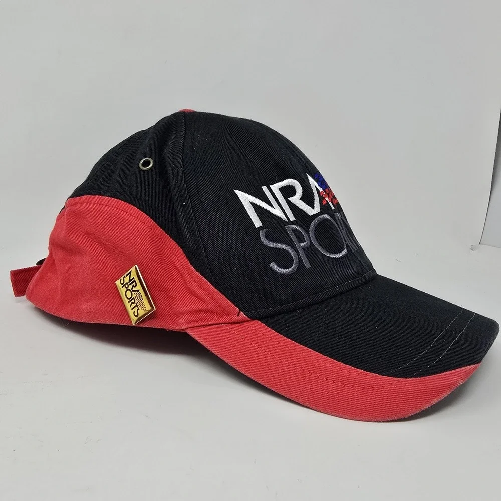 NRA Sports Black Red‎ Wavy Adjustable Strap One Size Hat w/ Pin